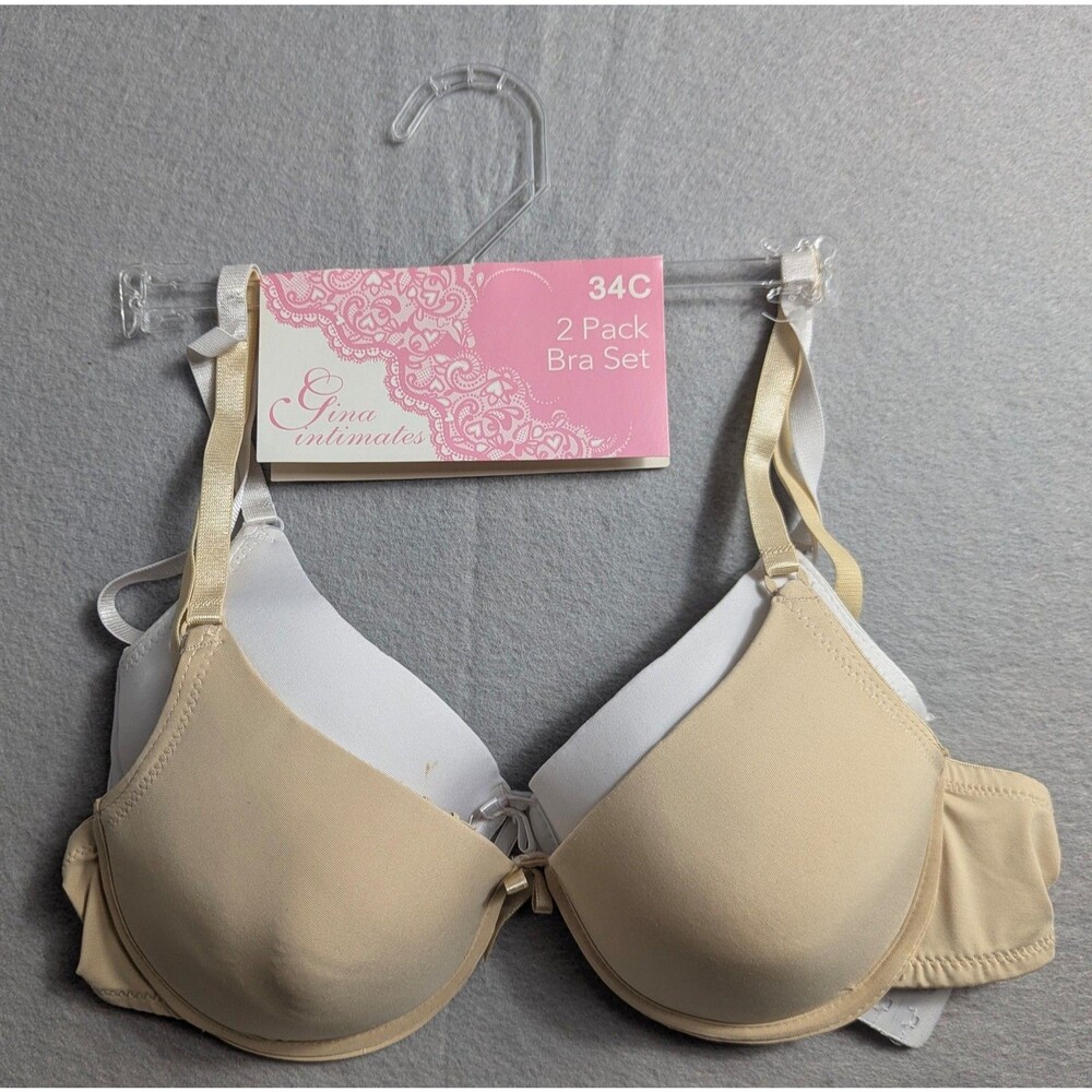 Gina Intimates Women's 2-Pack Bras 34C Nude White Push-Up Set